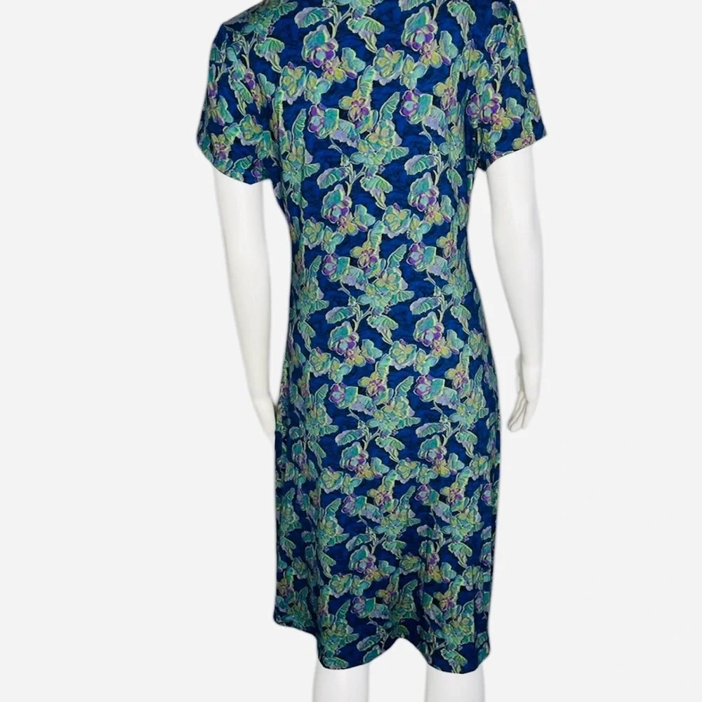 Soft Surroundings Blue Green Printed Midi Wrap Dress - Picture 4 of 10